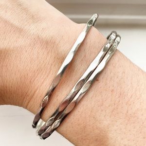 Vintage silver hammered stacking bangle bracelets